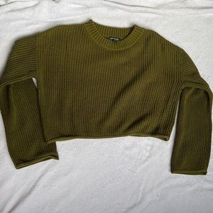 Army green cropped sweater